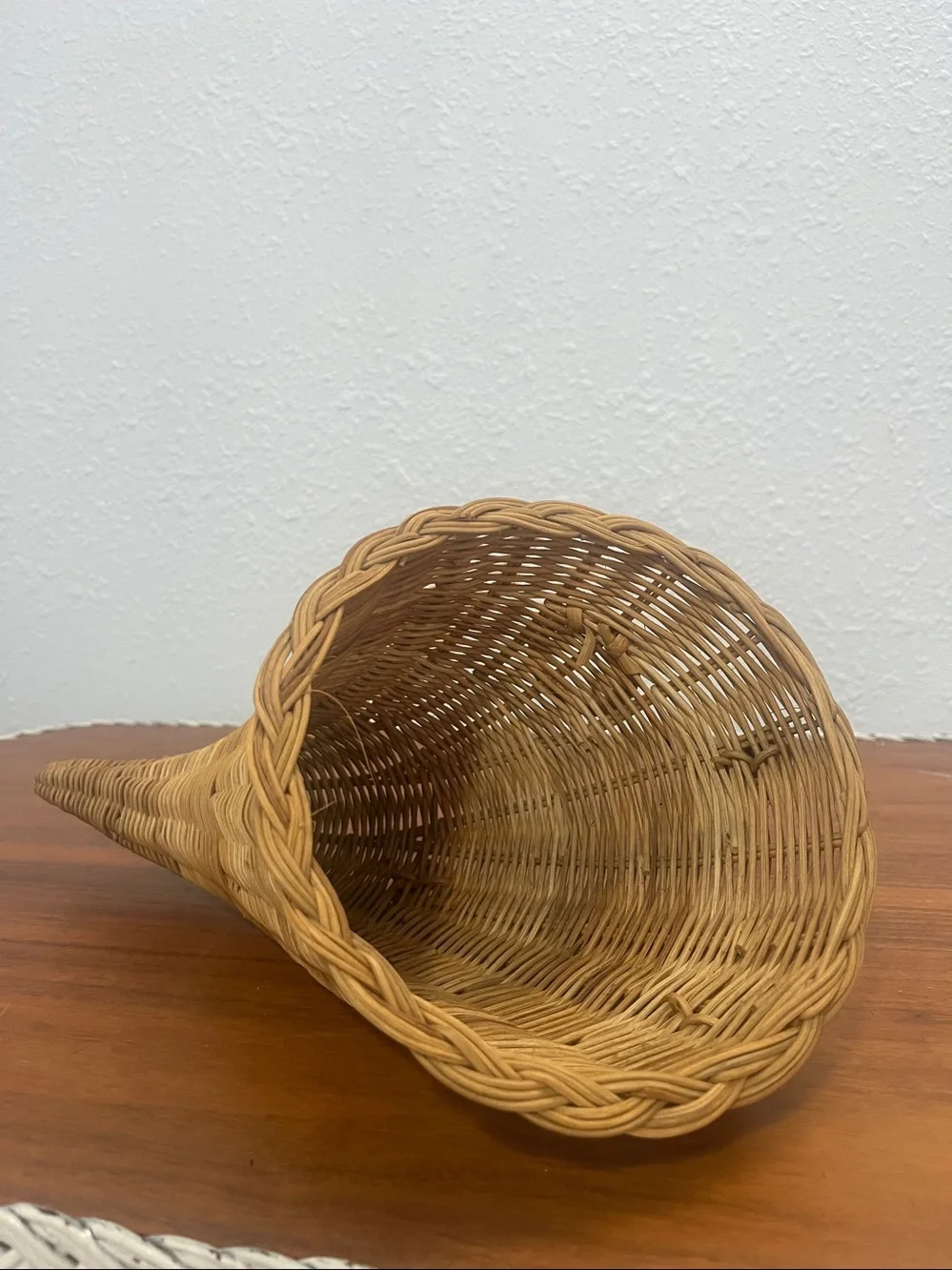 1970’s Woven Rattan Cornucopia